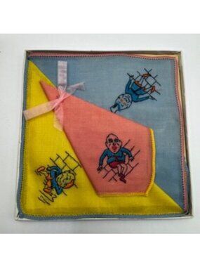 Vintage Kiddies Kerchiefs Humpty Dumpty Embroidered Handkerchief Set